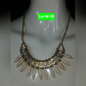 Elegant Gold Toned  and Cream Necklace With Rhinestones